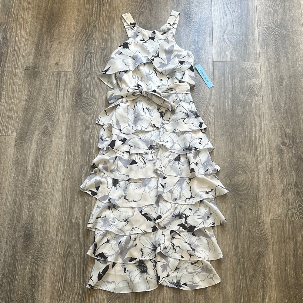 ANTONIO MELANI White Black Ruffled Tiered sleeveless dress